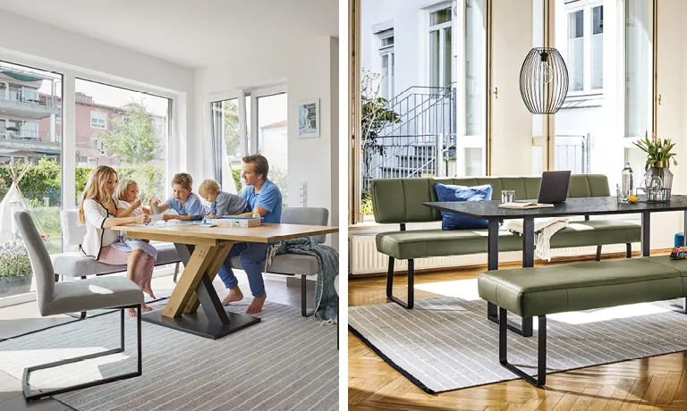 Ob Eckbank oder gerade Bank – Sitzbänke sind wieder angesagt in den Esszimmern. 